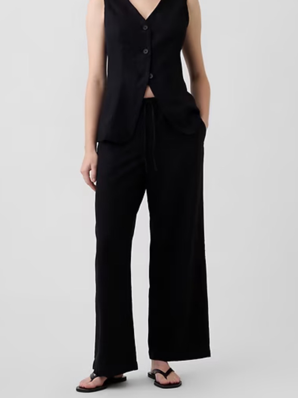 GAP Factory Black Wide-Leg Drawstring Linen Pants